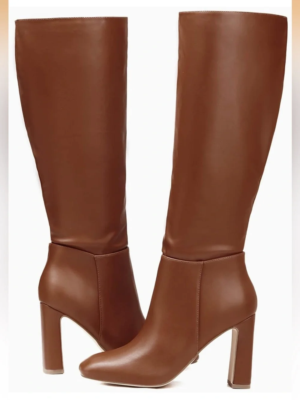 Women's Over-The-Knee Brown Leather Boots with Block Heel
